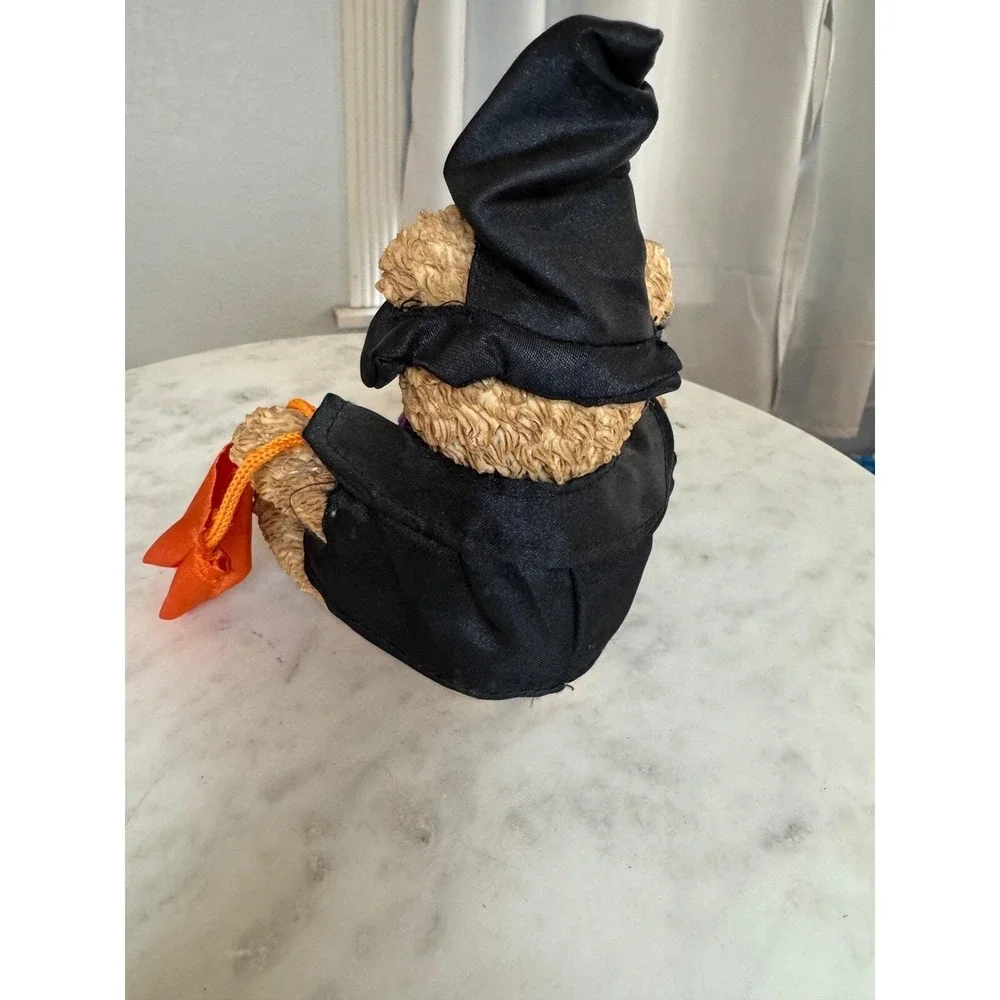 Vintage Halloween Witch Teddy Bear Figurine Resin Collectible Black Orange 5.5